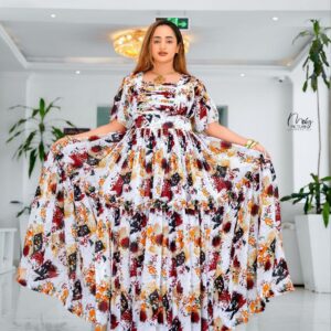 Ethiopean & Eritrean Habesha  –  Elegant Floral Maxi Dress , Lightweight & Full-Length Flow