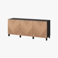 TV bench with drawers and door, black-brown