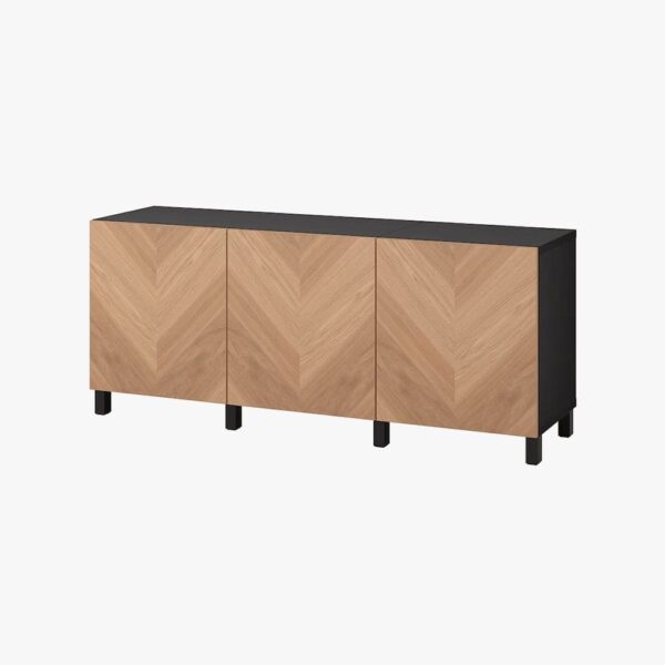 TV bench with drawers and door, black-brown