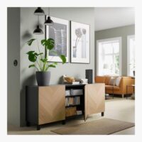 TV bench with drawers and door, black-brown
