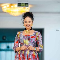 Elegant Habesha Chiffon Dress for Women – Traditional Ethiopian & Eritrean Fashion with Modern Floral Design