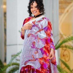 New Vibrant Marbled Ethiopian Chiffon Kemis Chiffon Habesha Dresses | Fidel Markato