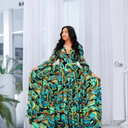 Habesha Chiffon Dress - Vibrant Purple & Yellow Abstract Pattern - Fidel Markato