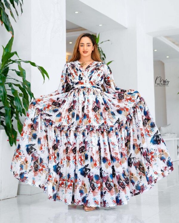 Ethiopean & Eritrean Habesha  –  Elegant Floral Maxi Dress , Lightweight & Full-Length Flow