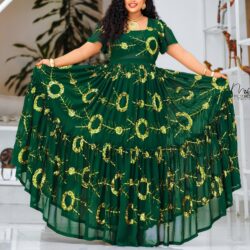 አዲስ ሽፎን :ቀሚስ Habesha Kemis: Modern Ethiopian & Eritrean Traditional Evening Gown with Gold Embroidery